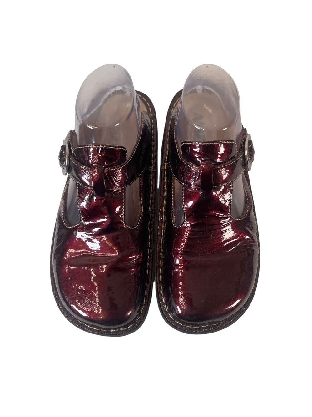 Alegria Burgundy Patent Mary Jane Clogs Women 38 Adjustable Strap Professional